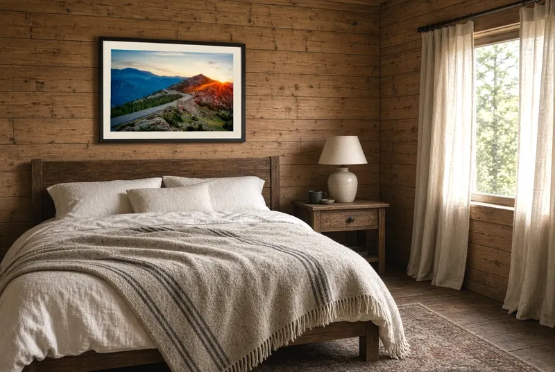 The High Road framed, in a cabin bedroom