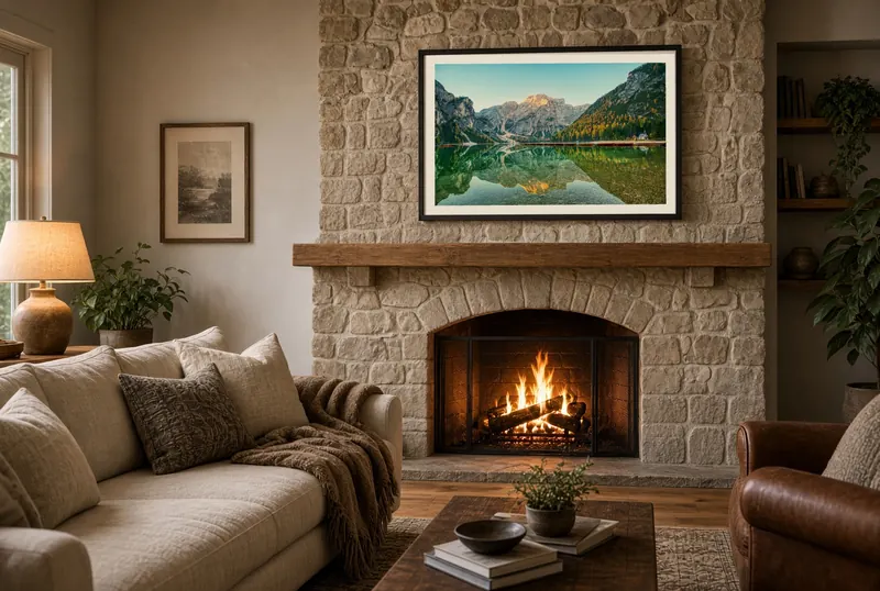 Alpine Mirror framed, above the fireplace